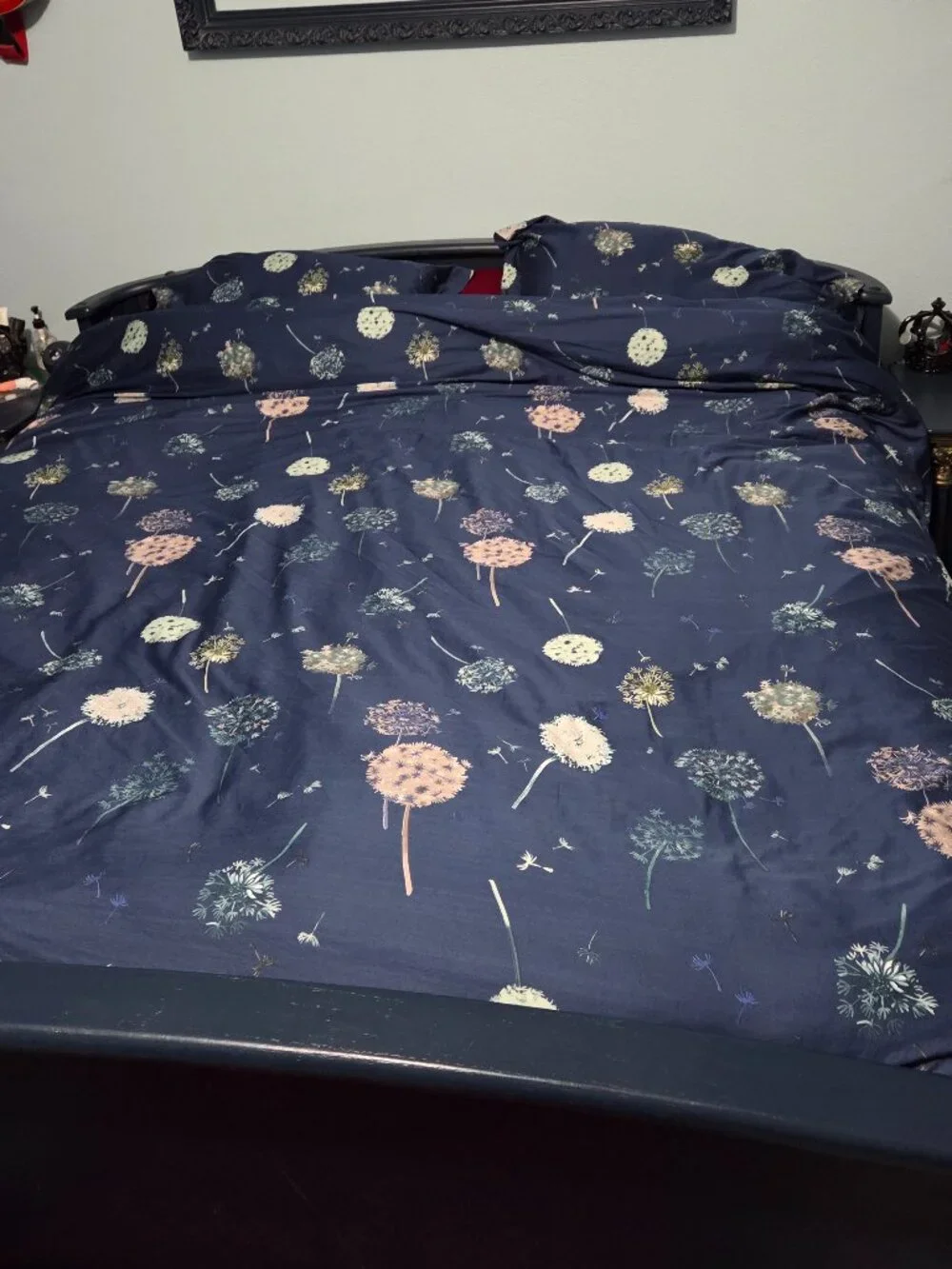 SouthShore Fine Linens King Duvet Cover Set Floral Dandelion Navy Blue 3 Pc